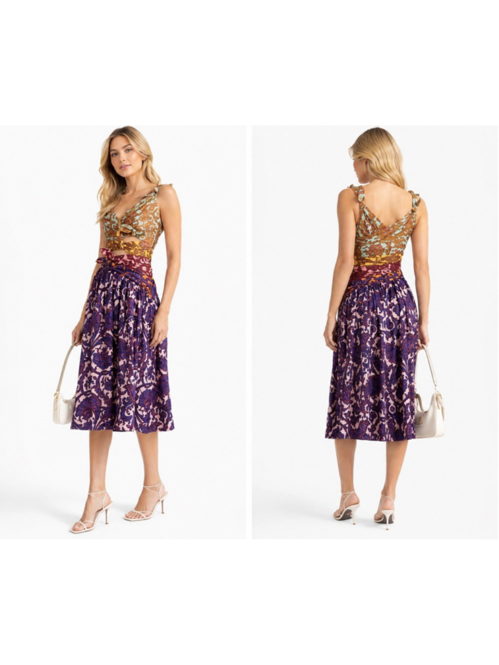 NWT ZIMMERMANN Tiggy Bow Cut Out Midi Dress Size:0/XS Spliced Paisley Linen